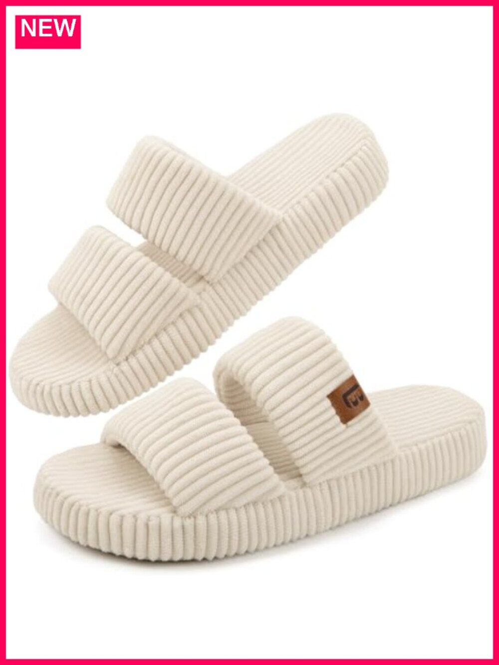Women's Open Toe Memory Foam Slide Slippers Non-Slip Corduroy